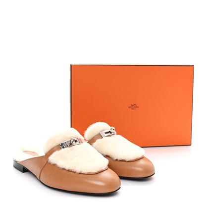 Hermes Goatskin Shearling Womens Oz Mules 40 Naturel Ecru 9 of 9