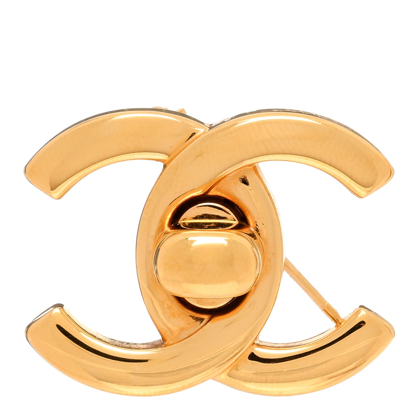 Metal CC Turn Lock Brooch Gold