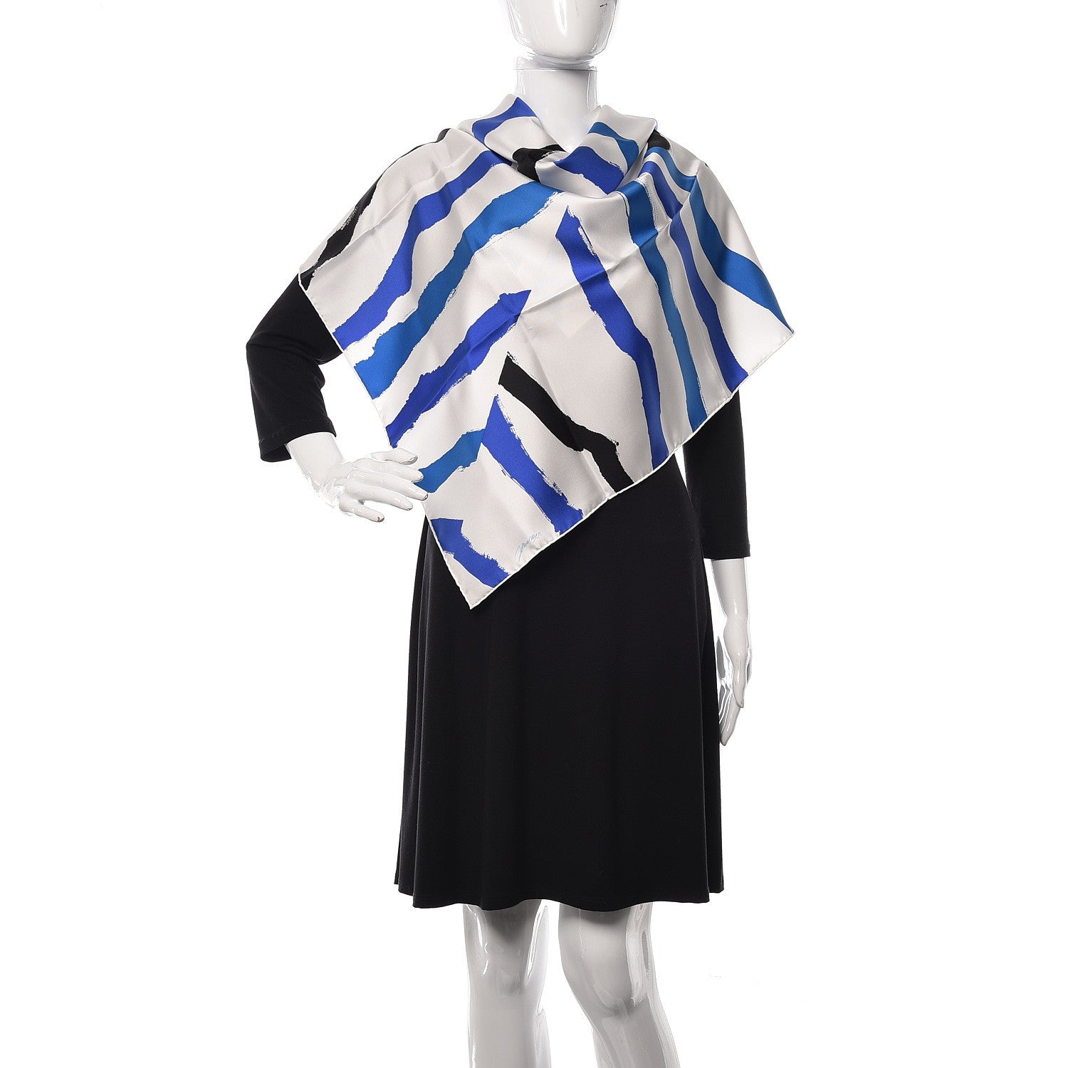 Hermes Silk Rosace De Janos Ber Scarf 90 Bleu White Black 2 of 6