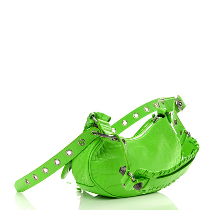 Balenciaga Extra Supple Calfskin Crocodile Embossed Le Cagole Shoulder Bag XS Acid Green 3 of 13