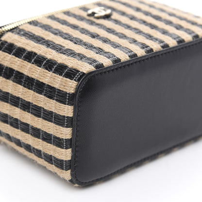 Chanel Raffia Jute Striped Small Vanity Case With Chain Black Beige 8 of 10