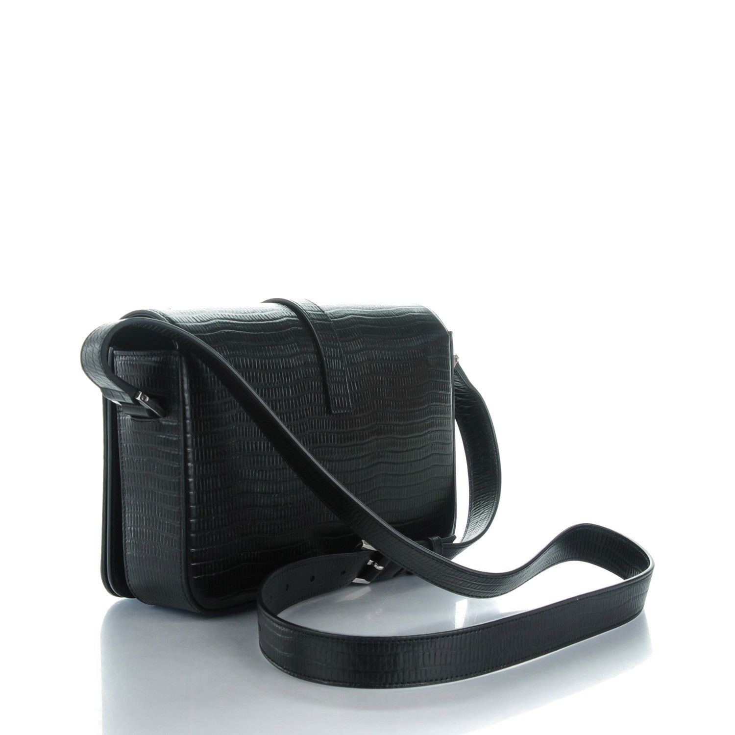 Saint Laurent Lizard Calfskin Embossed Classic Medium Monogram Universite Bag Black 3 of 7