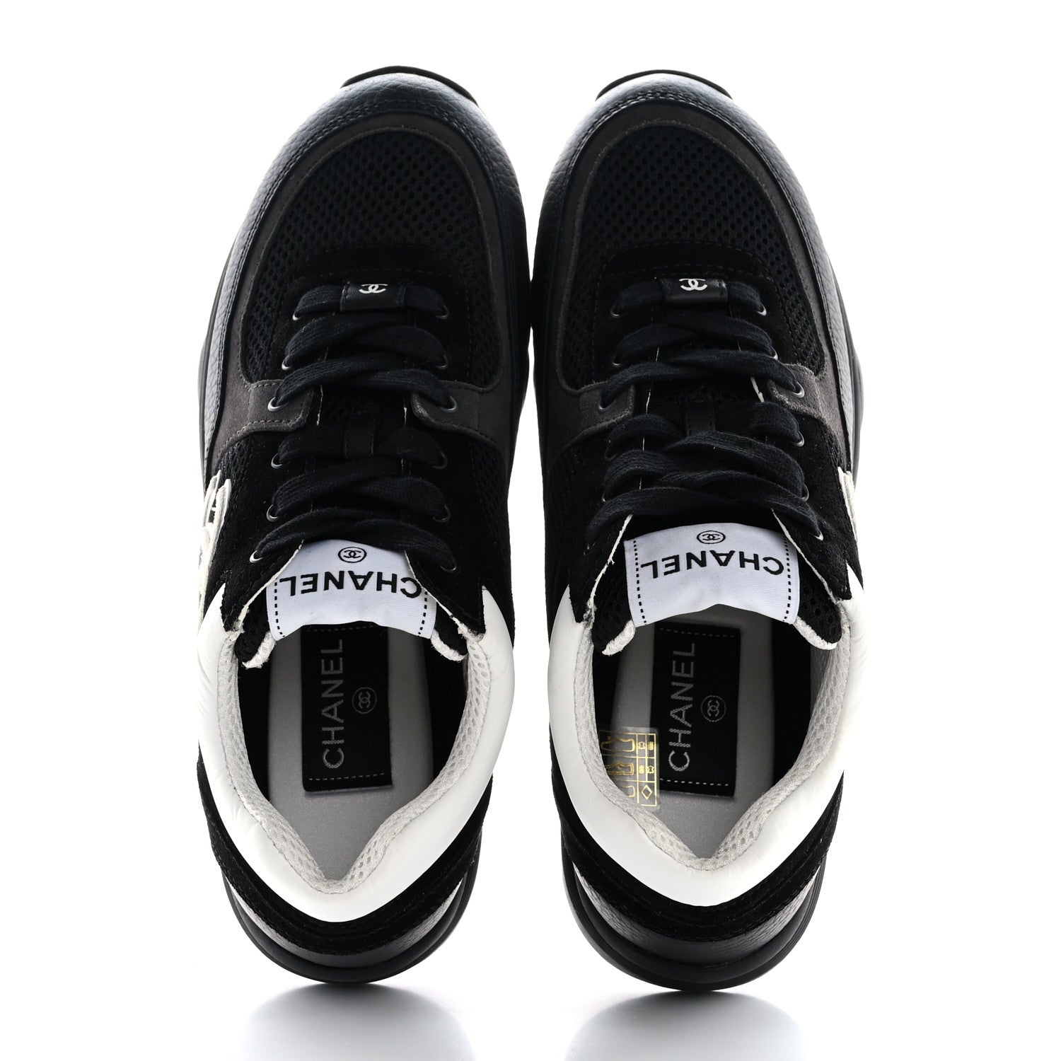 Chanel Mesh Suede Grained Calfskin Womens CC Sneakers 39 Black White 2 of 9