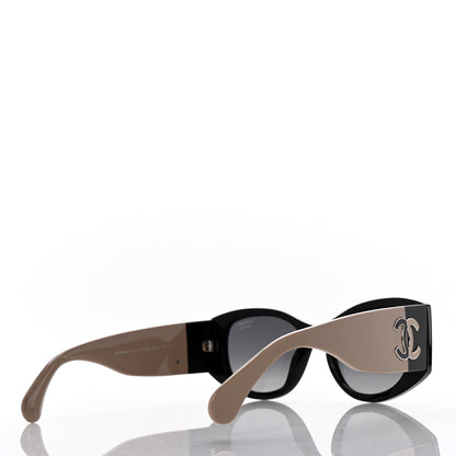 Chanel Acetate Oval Sunglasses 5524-A Black Beige 4 of 9