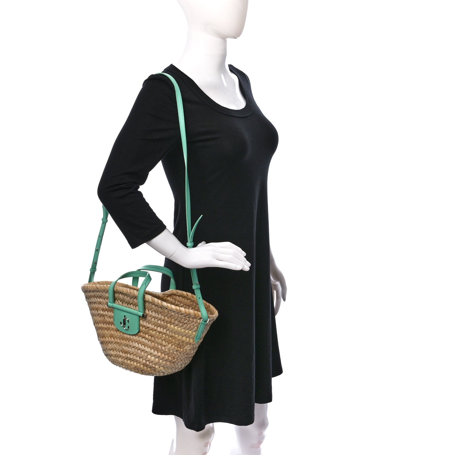 美品　JIMMY CHOO MACY TOTE S カゴバッグ 2way Jimmy Choo Raffia Small Macy Tote Natural Mint 1273937 – FASHIONPHILE