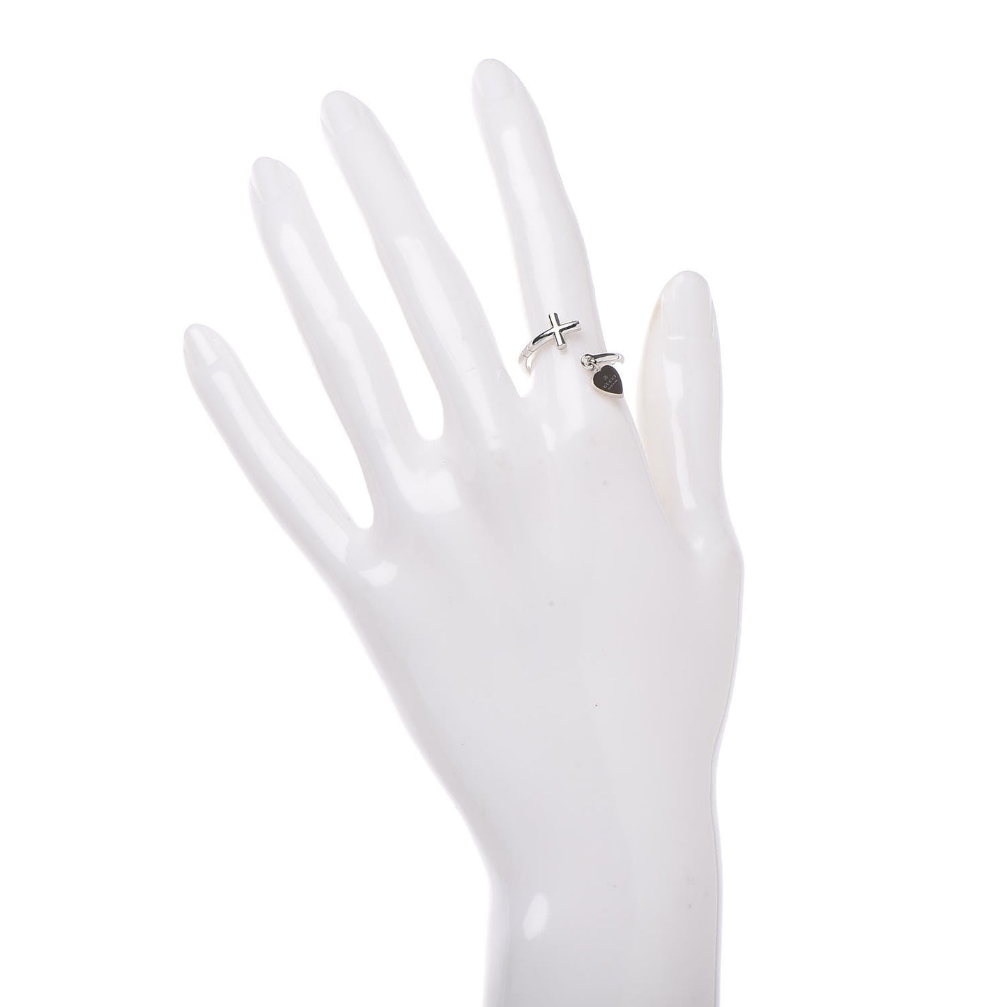 18K White Gold Cross and Heart Ring 52 6