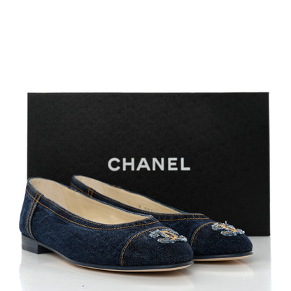 Chanel Denim CC Cap Toe Ballerina Flats 37 Navy Blue 9 of 9