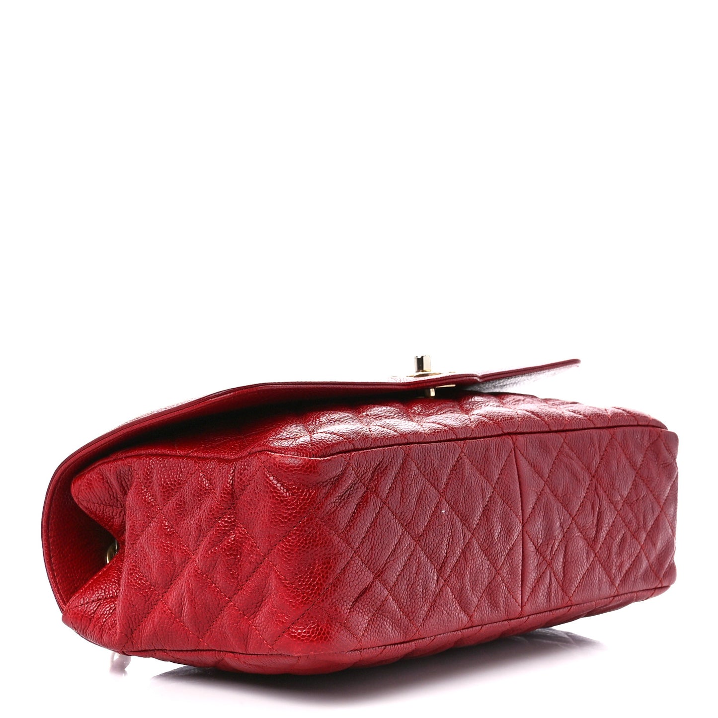 Crumpled Grained Calfskin Quilted Large Two Tone Flap Bag Red