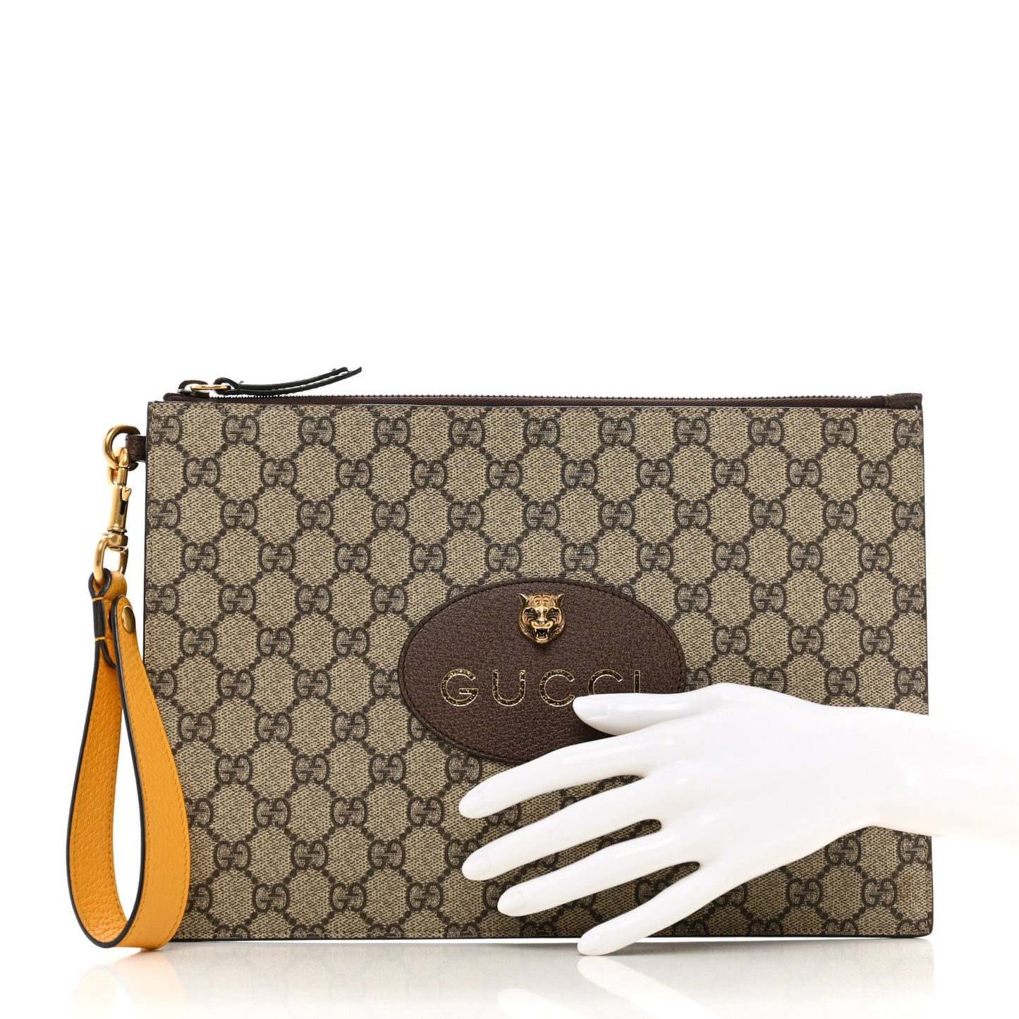 GG Supreme Monogram Neo Vintage Zip Wristlet Pouch Beige New Acero Crop