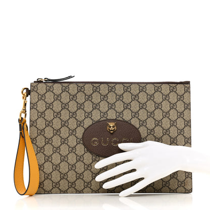 Gucci GG Supreme Monogram Neo Vintage Zip Wristlet Pouch Beige New Acero Crop 2 of 8