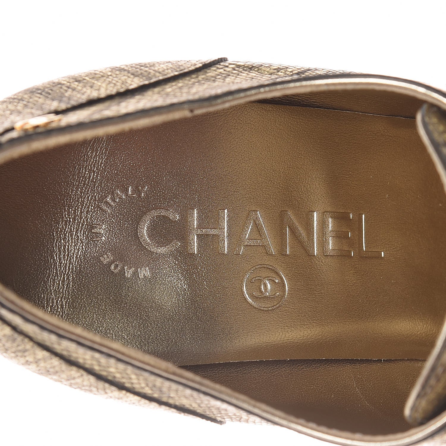 Chanel Lizard Lace Up Ankle Boots 39.5 Gold 7 of 9