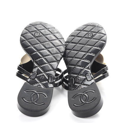 Chanel Jelly Camellia Thong Sandals 36 Black Ivory 7 of 10