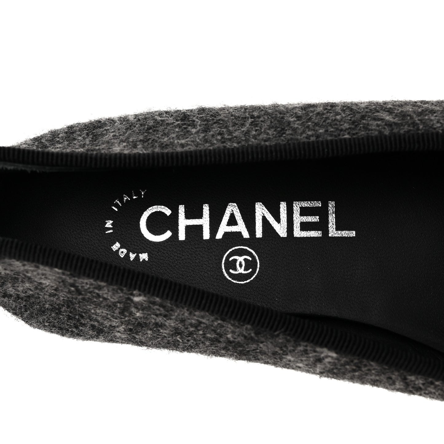 Tweed Grosgrain Cap Toe Ballerina Flats 35.5 Dark Grey Black