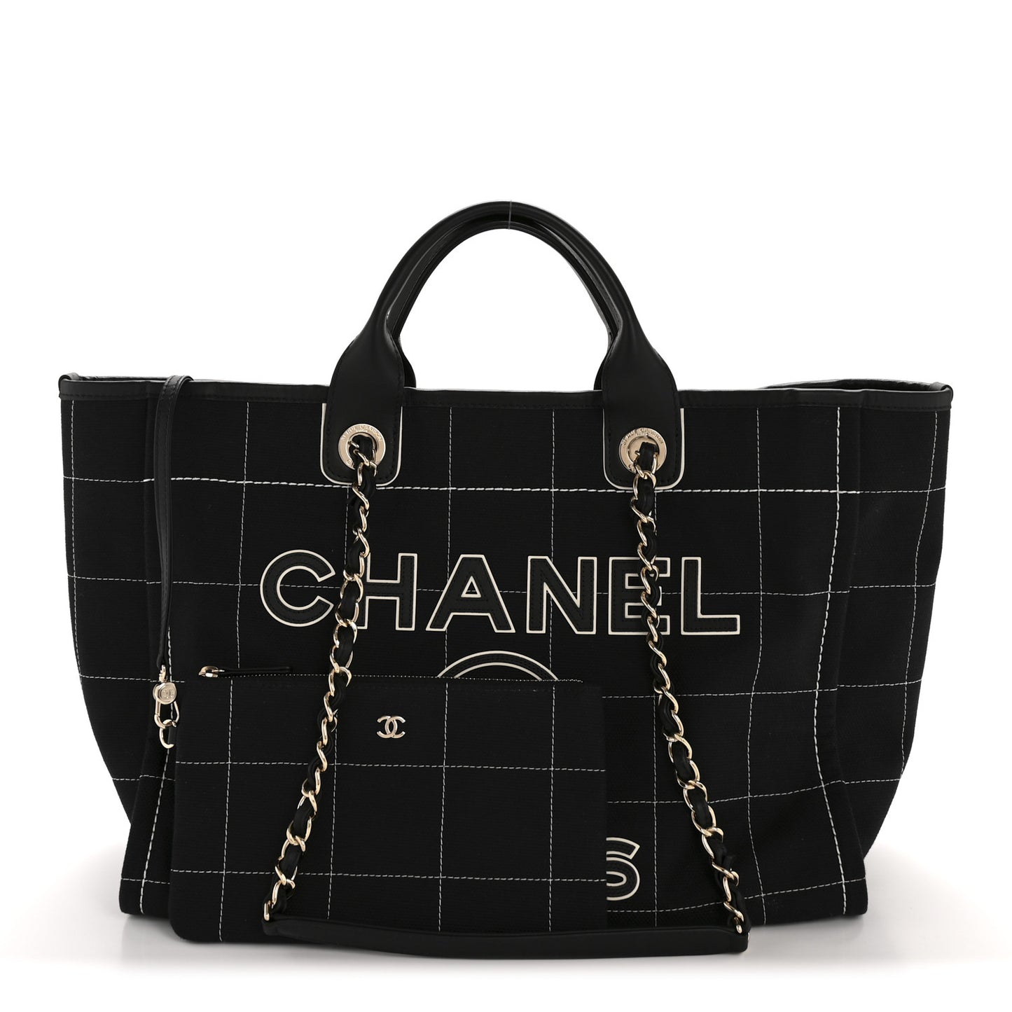 Cotton Medium Deauville Tote Black White
