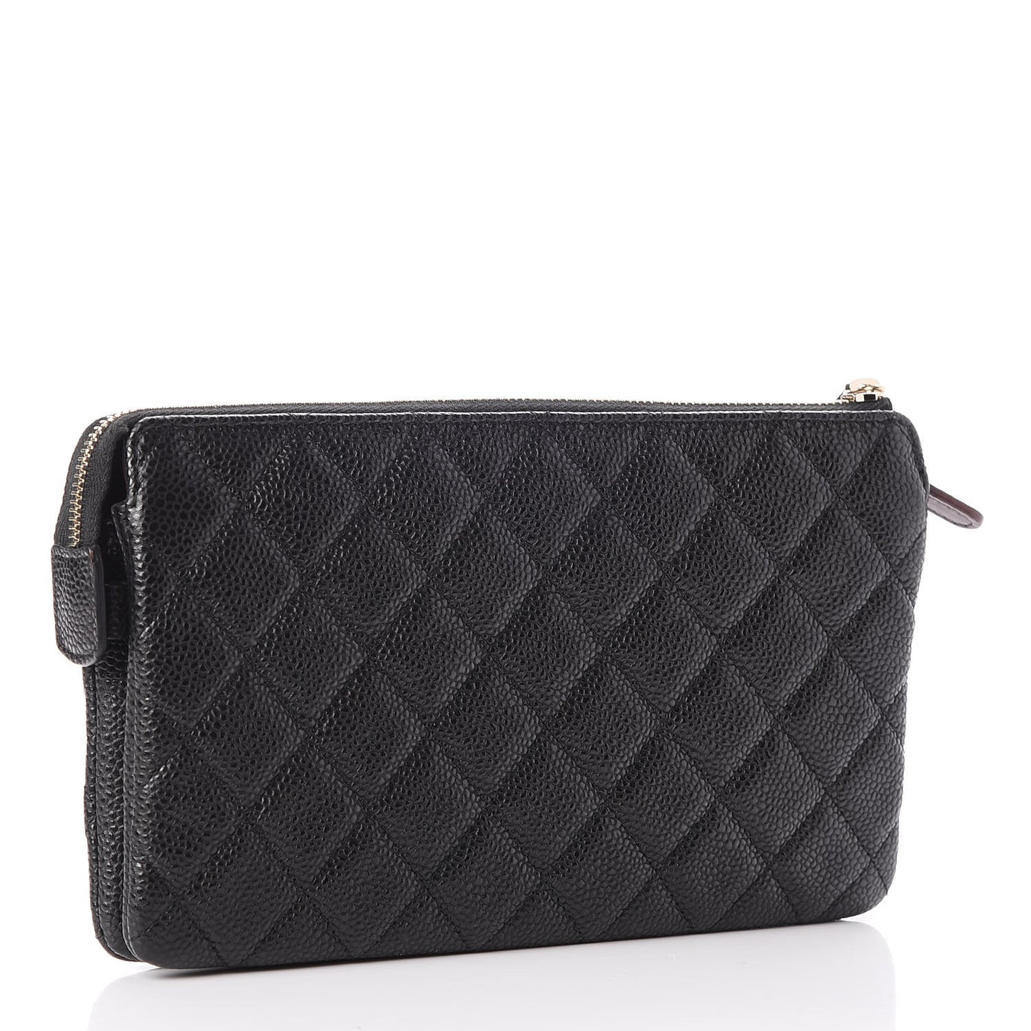 Caviar Quilted Large Zipped Clutch Black