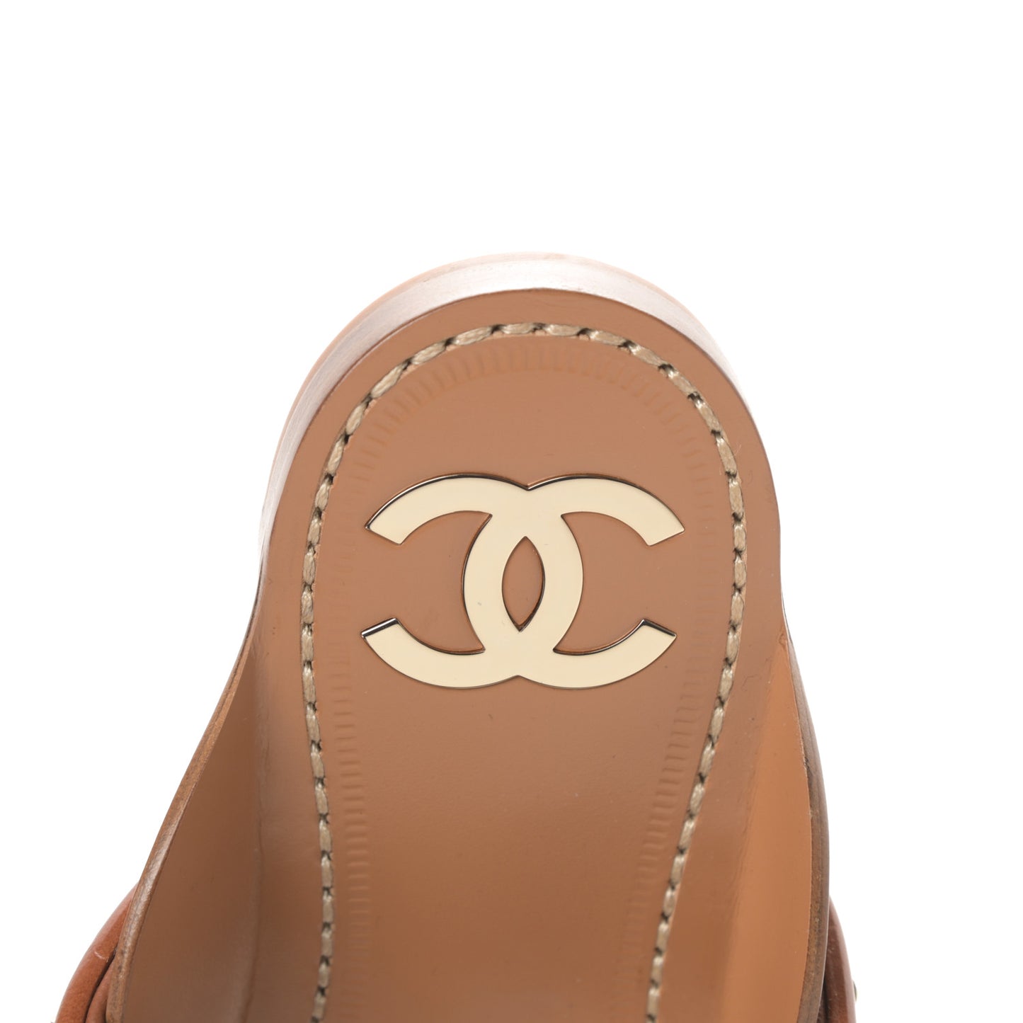 Calfskin Chain CC Thong Flat Sandals 36 Beige