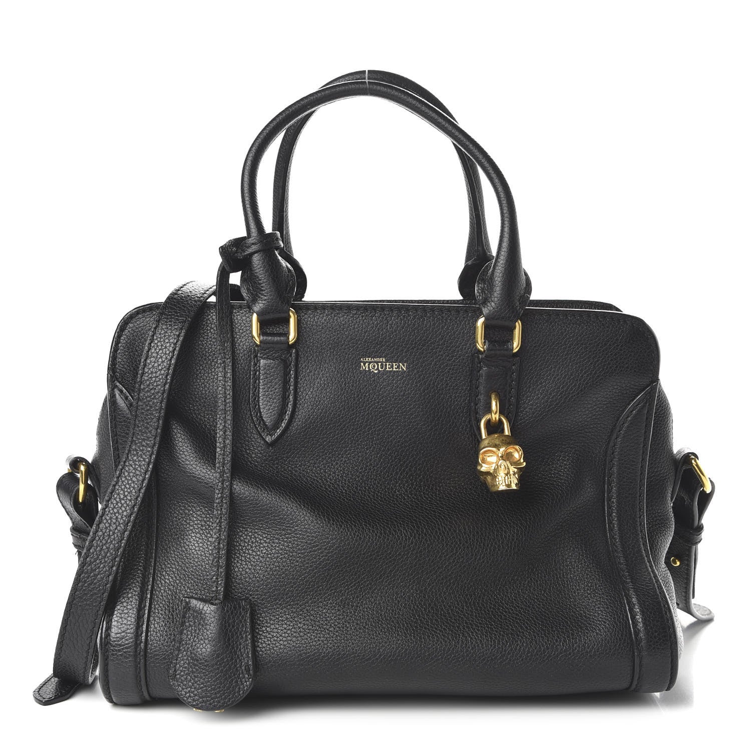 Alexander McQueen Pebbled Calfskin Small Skull Padlock Zip Around Tote Black 1 of 12