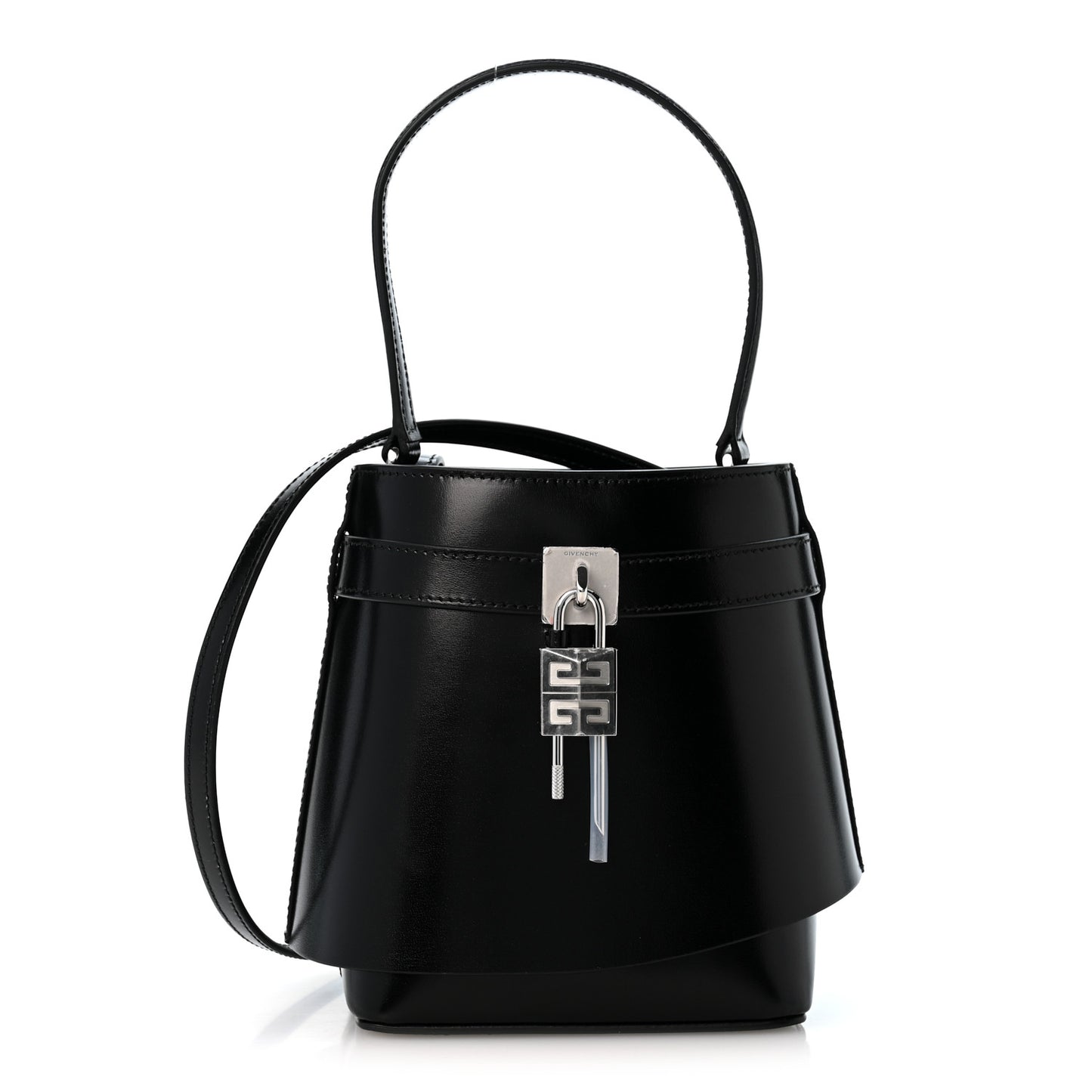Box Calfskin Shark Lock Bucket Bag Black