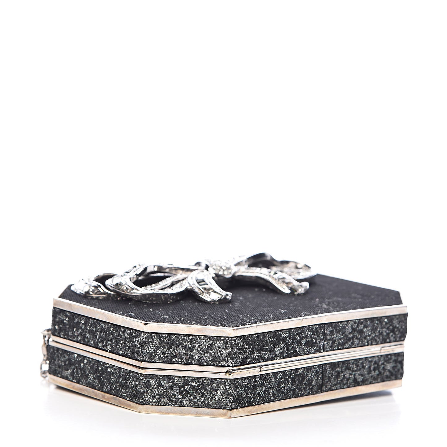 Crystal Minaudiere Bow Clutch Black Silver