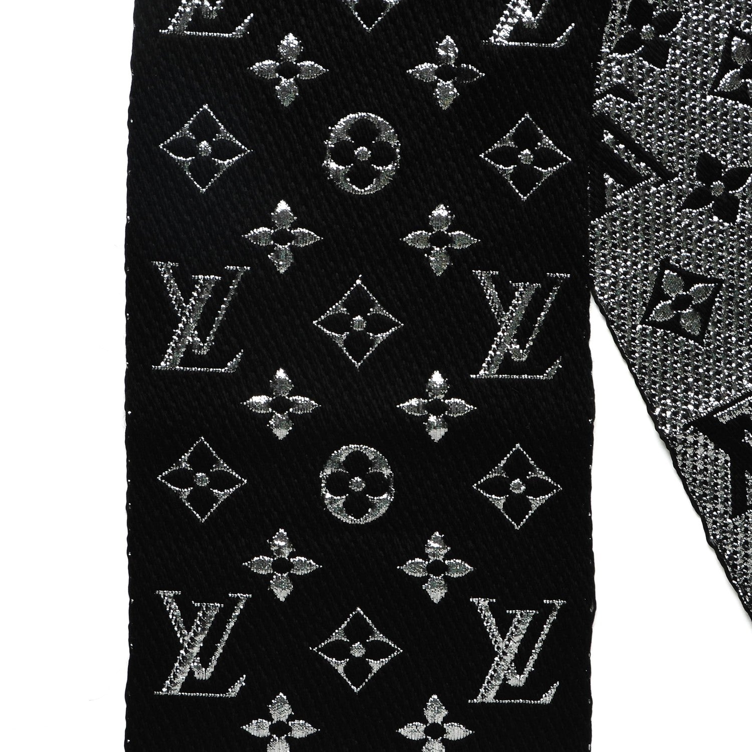 Louis Vuitton Wool Silk Logomania Shine Scarf Black 4 of 4
