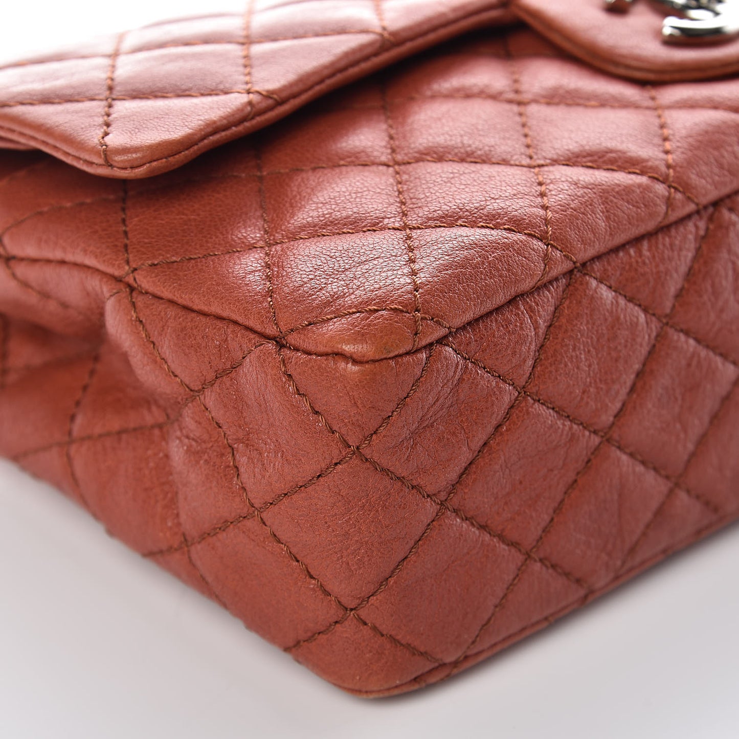 Glazed Lambskin Quilted Medium Double Flap Bijoux Chain Dark Orange