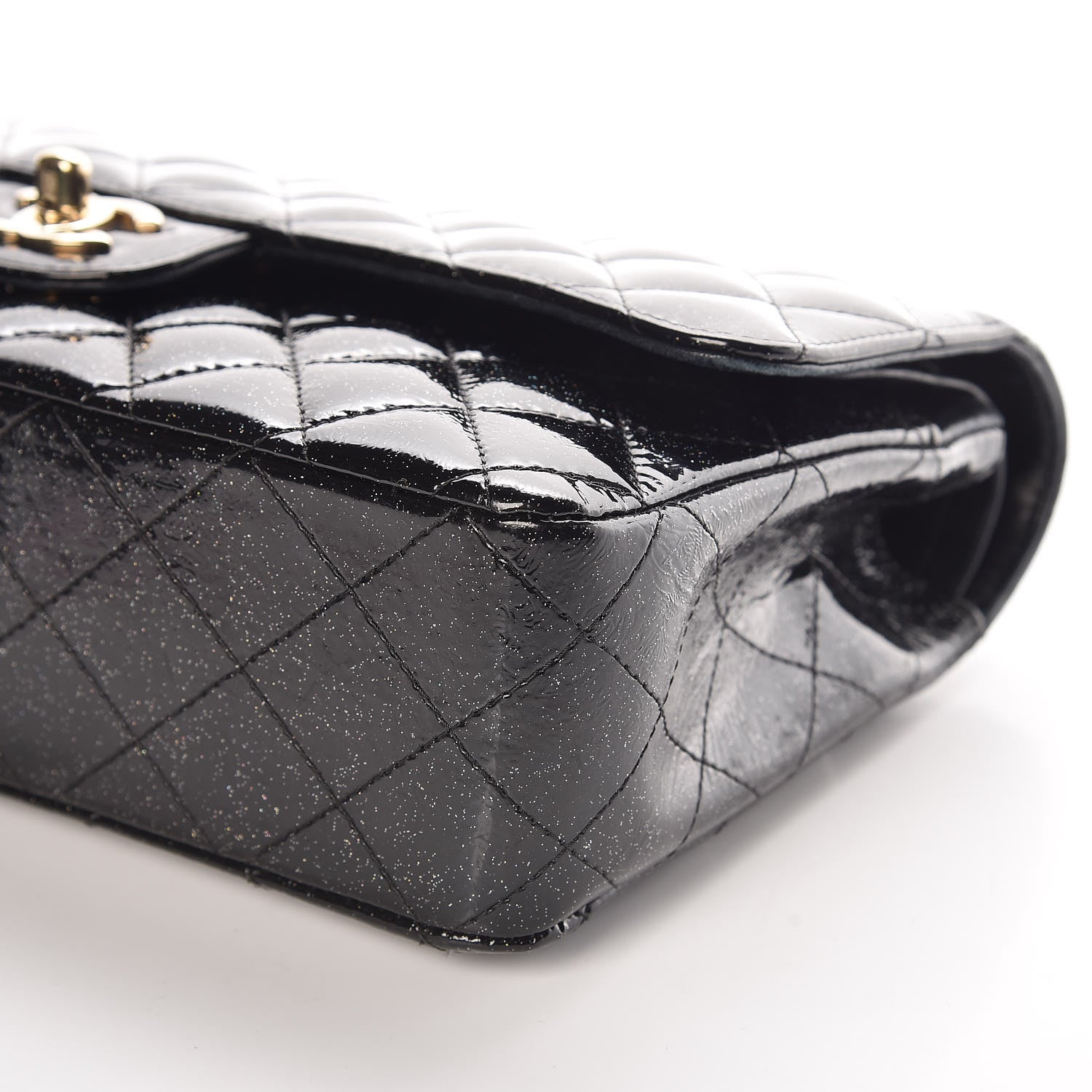 Chanel Patent Quilted Sparkle Glitter Medium Double Flap Black 10 of 15