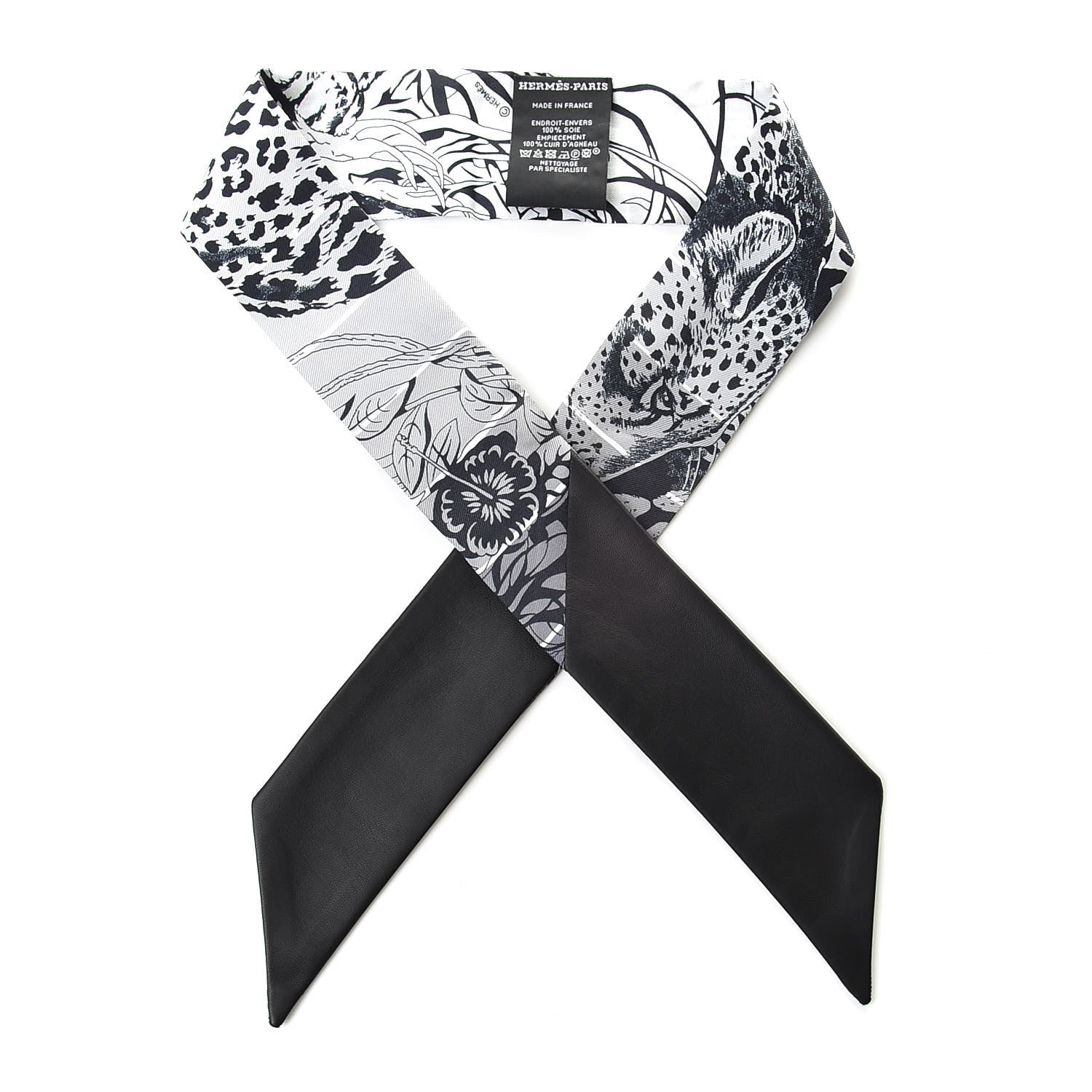 Hermes Silk Lambskin Jungle Love Rainbow Twilly Gris Black White 1 of 4