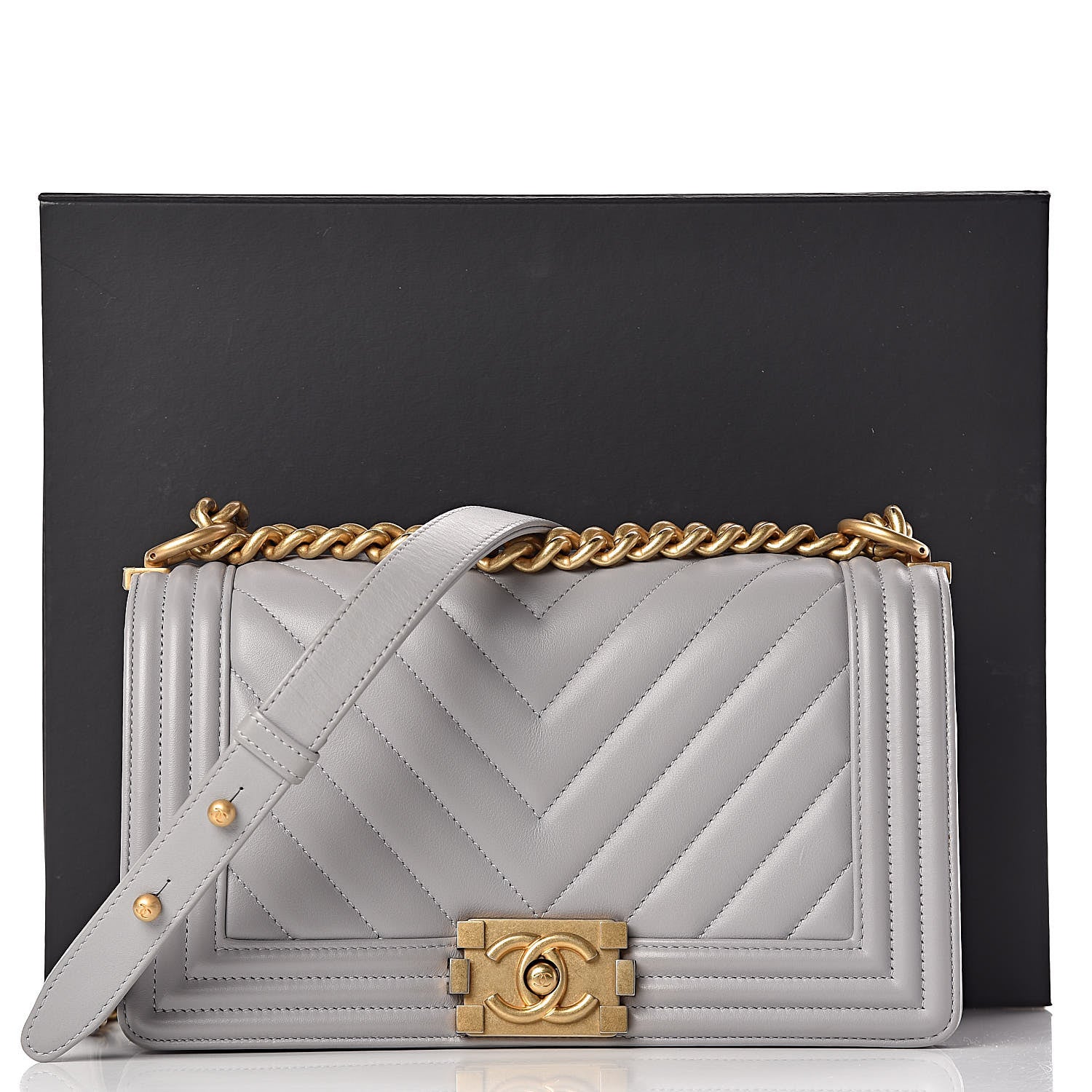 Chanel Calfskin Chevron Quilted Medium Boy Flap Grey 12 of 12