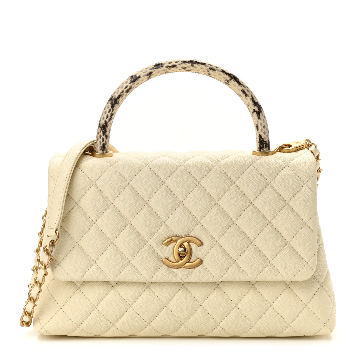 Chanel Caviar Elaphe Quilted Small Coco Handle Flap Ivory 1 of 11