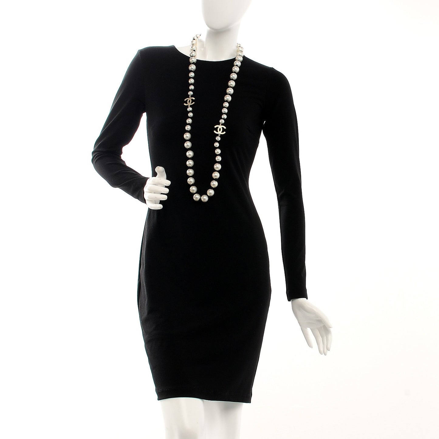 Graduated Pearl CC Long Necklace Gold