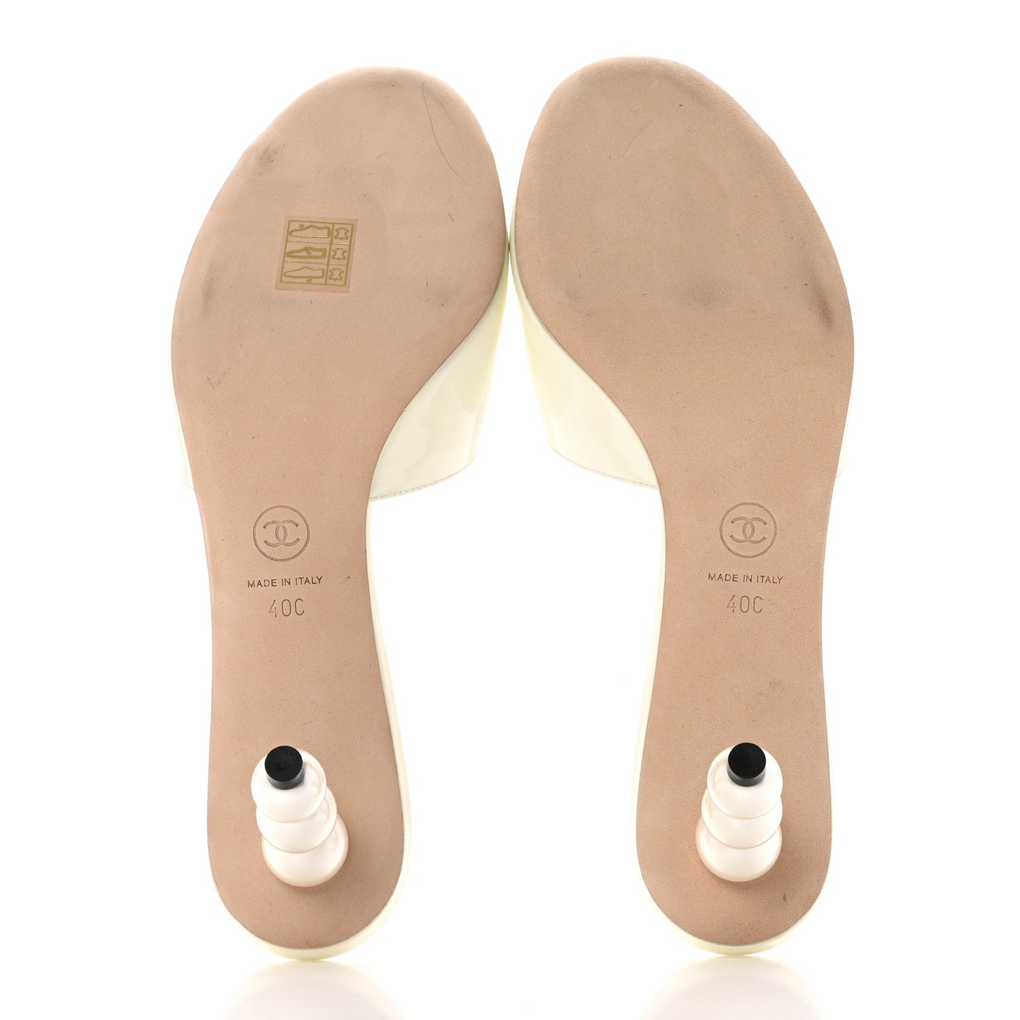 Patent Lambskin Pearl Mules 40 White