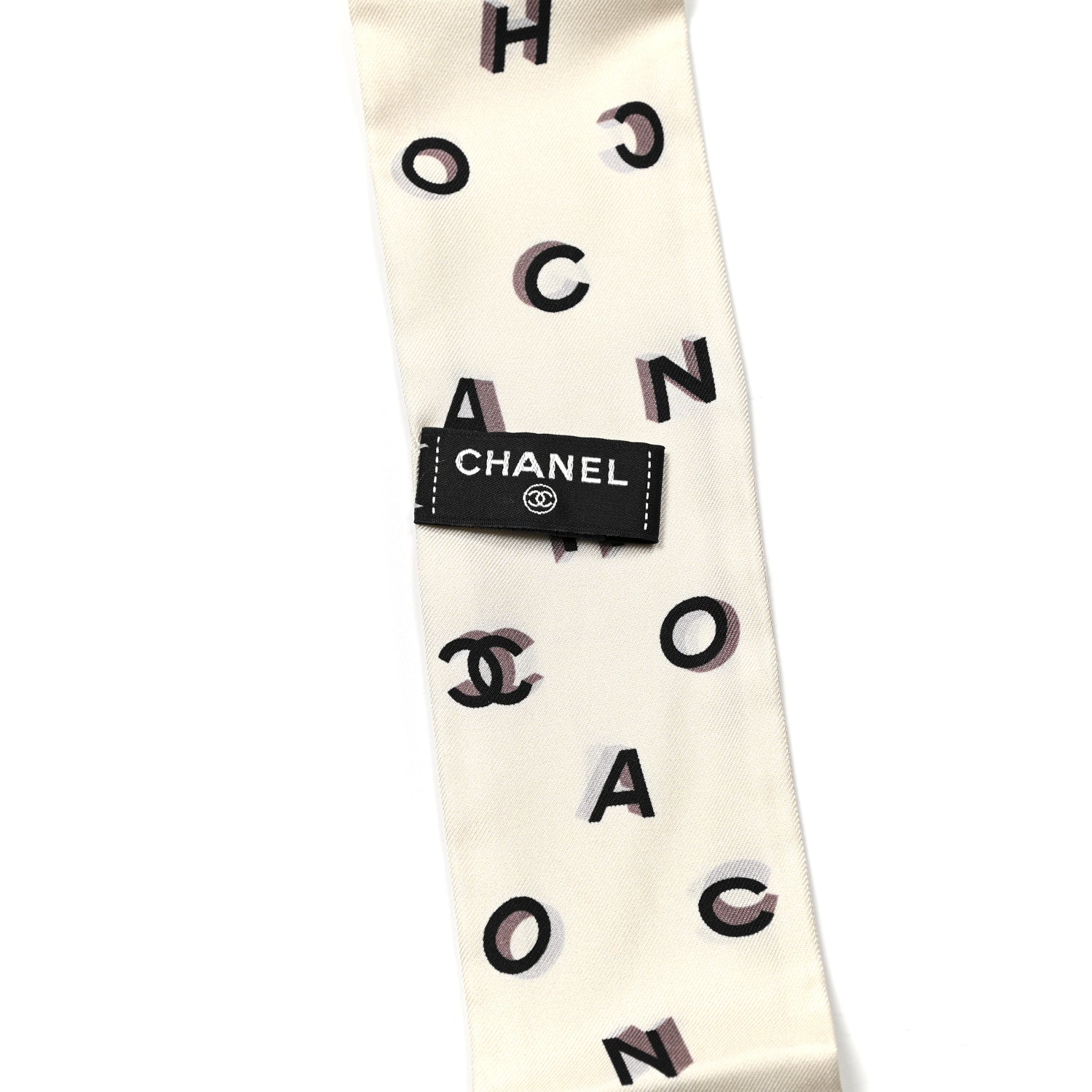Chanel Silk CC Slim Bandeau Scarf Ecru Black 3 of 3