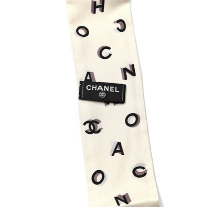 Chanel Silk CC Slim Bandeau Scarf Ecru Black 3 of 3