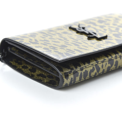 Saint Laurent Patent Leopard Print Monogram Chain Wallet Black Gold 6 of 9