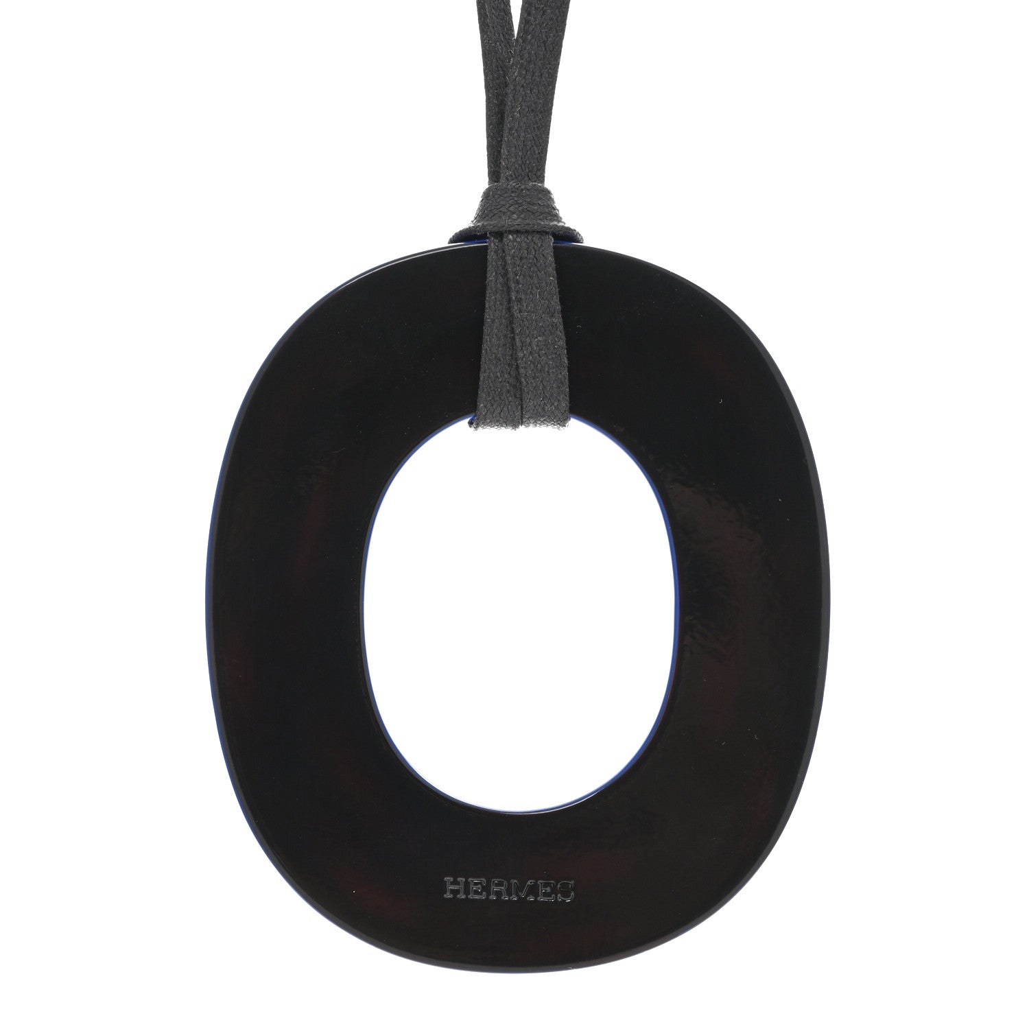 Hermes Buffalo Horn Lacquered Isthme Pendant Necklace Bleu 4 of 4