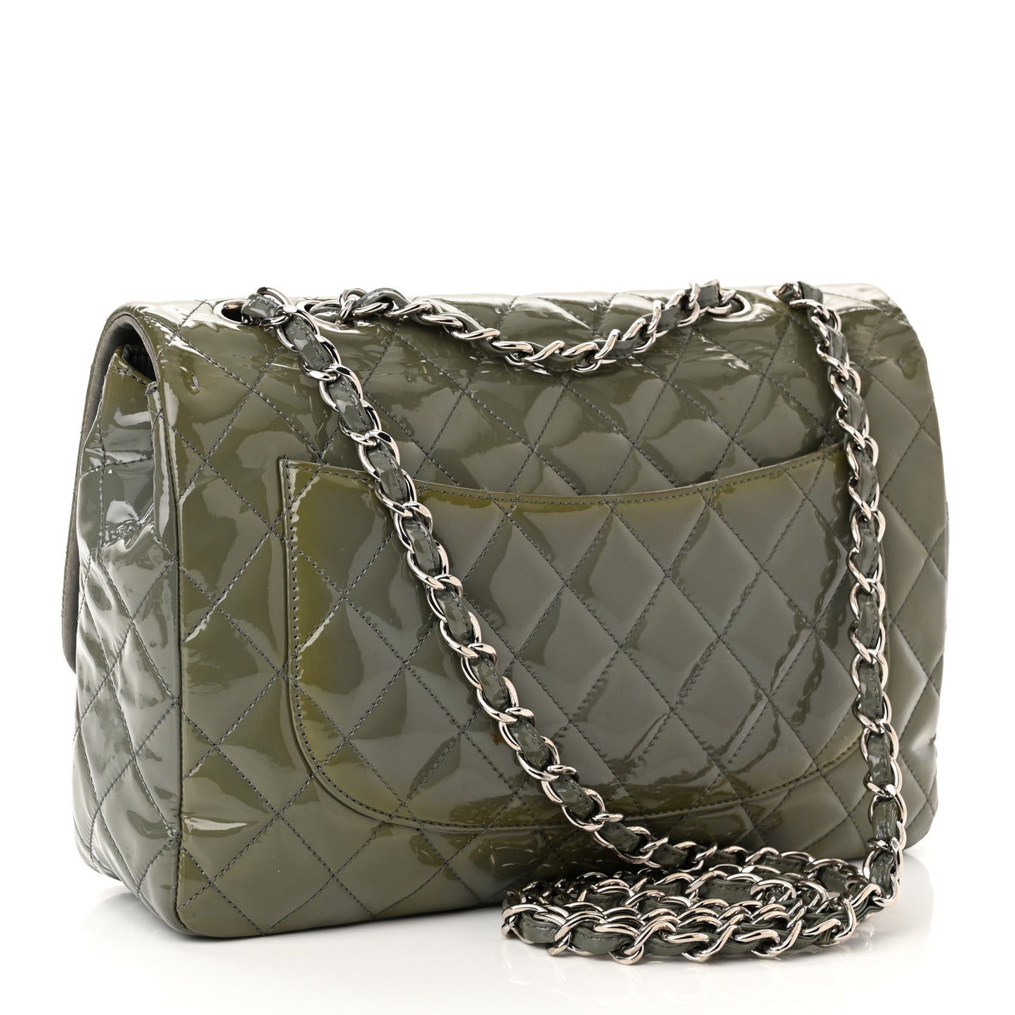 Patent Quilted Jumbo Single Flap Grey