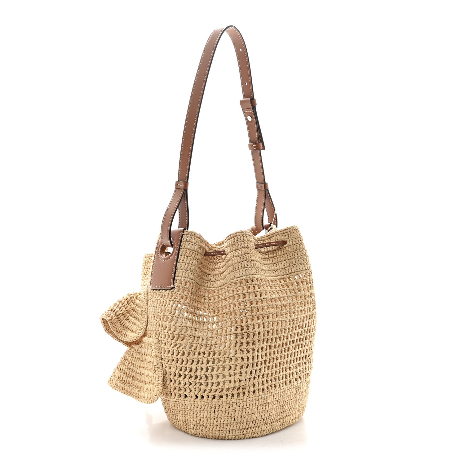 Loewe Raffia Calfskin Balloon Ruffles Bucket Bag Natural Tan 3 of 9