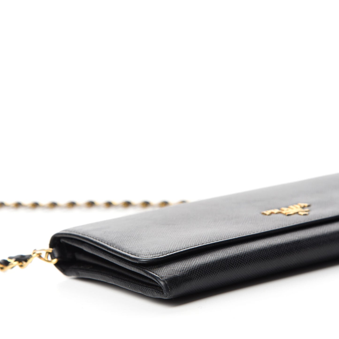 Saffiano Metal Oro Chain Wallet Black