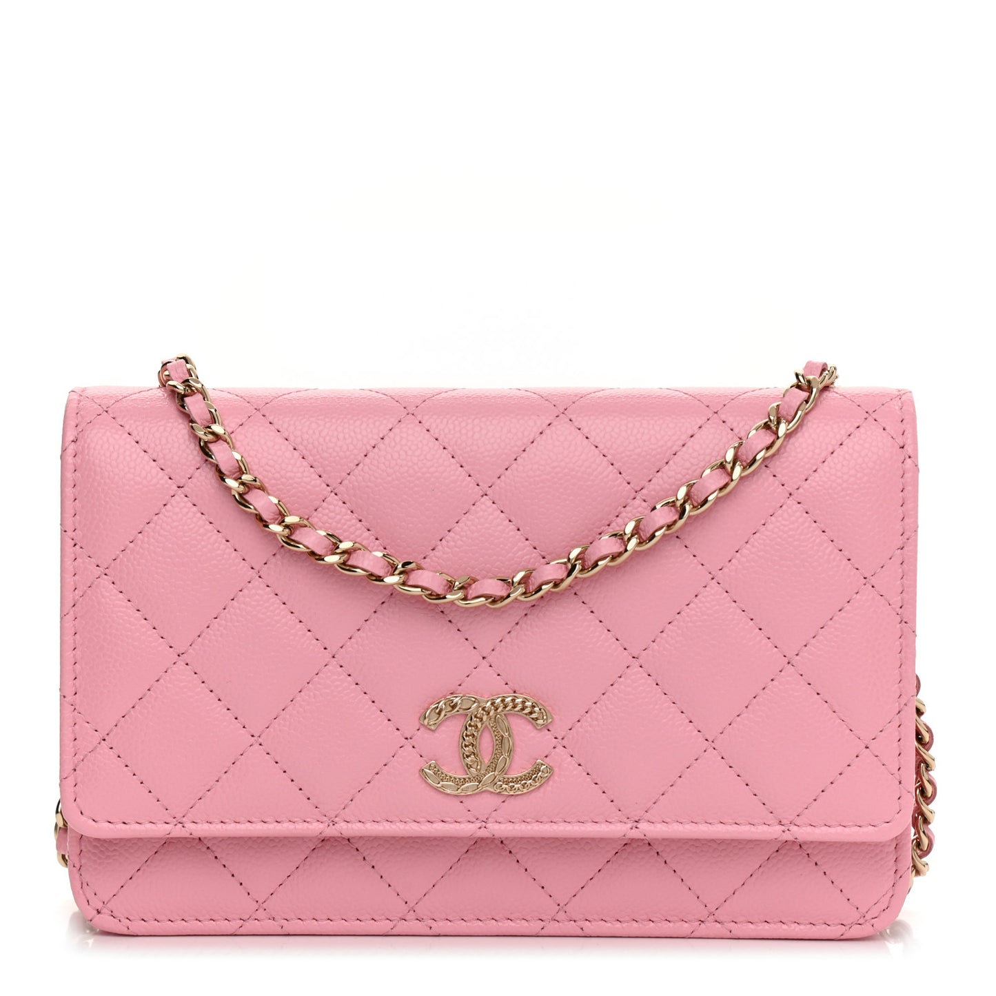 Caviar Quilted Chain CC Wallet On Chain WOC Pink