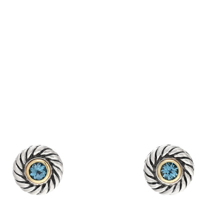 David Yurman Sterling Silver 14K Yellow Gold Blue Topaz Cookie Cable Earrings 1 of 4