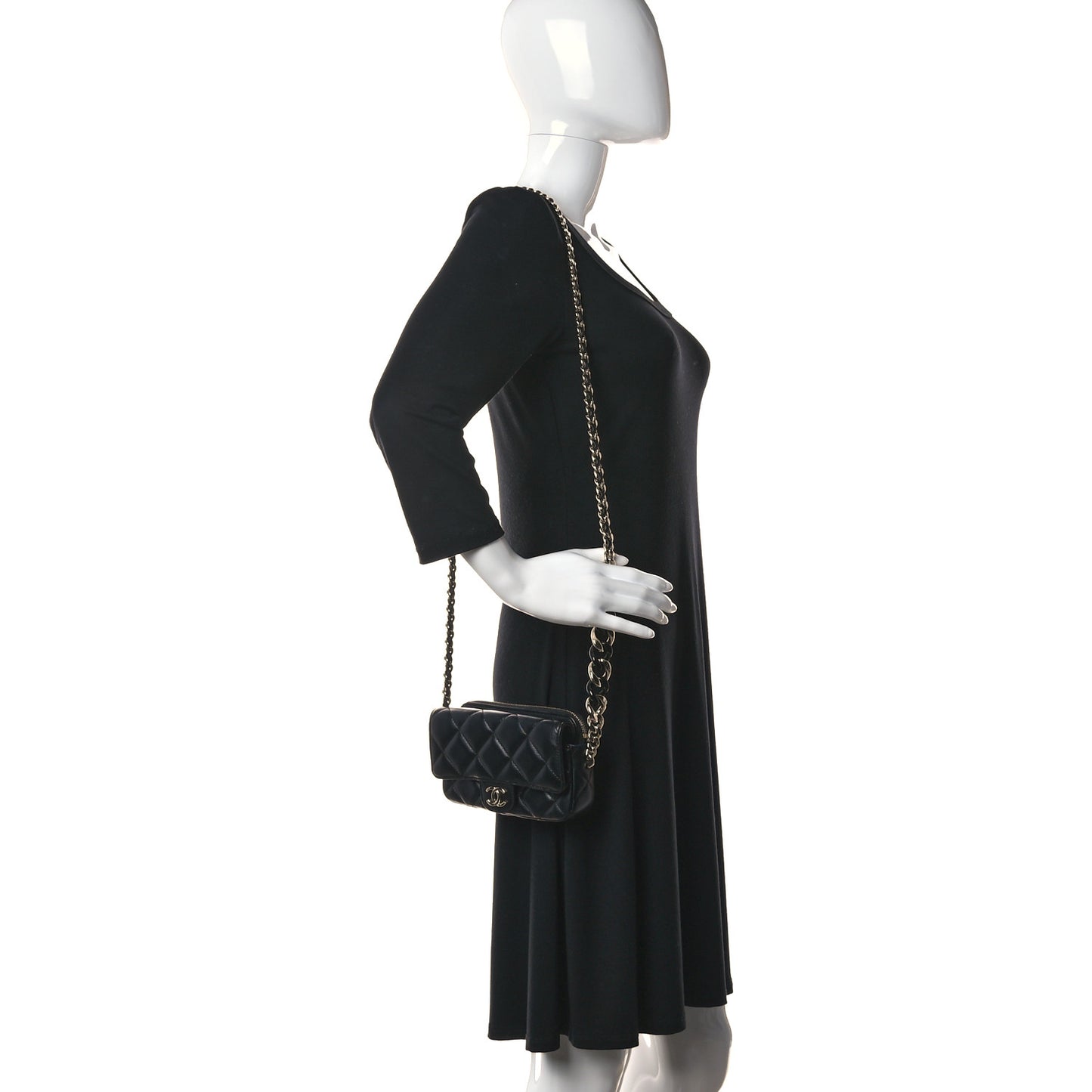 Lambskin Quilted Resin Bi-Color Flap Phone Holder With Chain Black