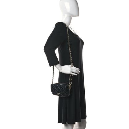 Chanel Lambskin Quilted Resin Bi-Color Flap Phone Holder With Chain Black 2 of 12