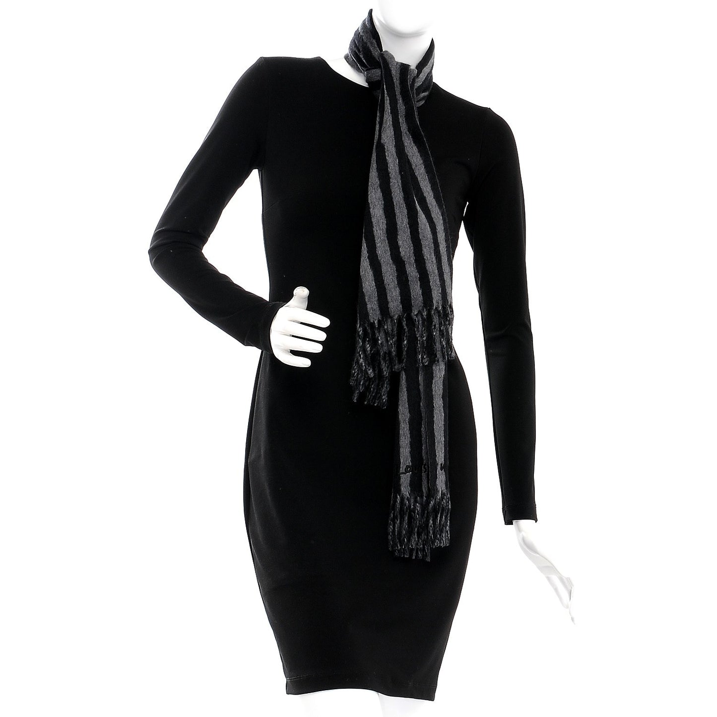 Cashmere Wool Stripe Muffler Scarf Black Gray
