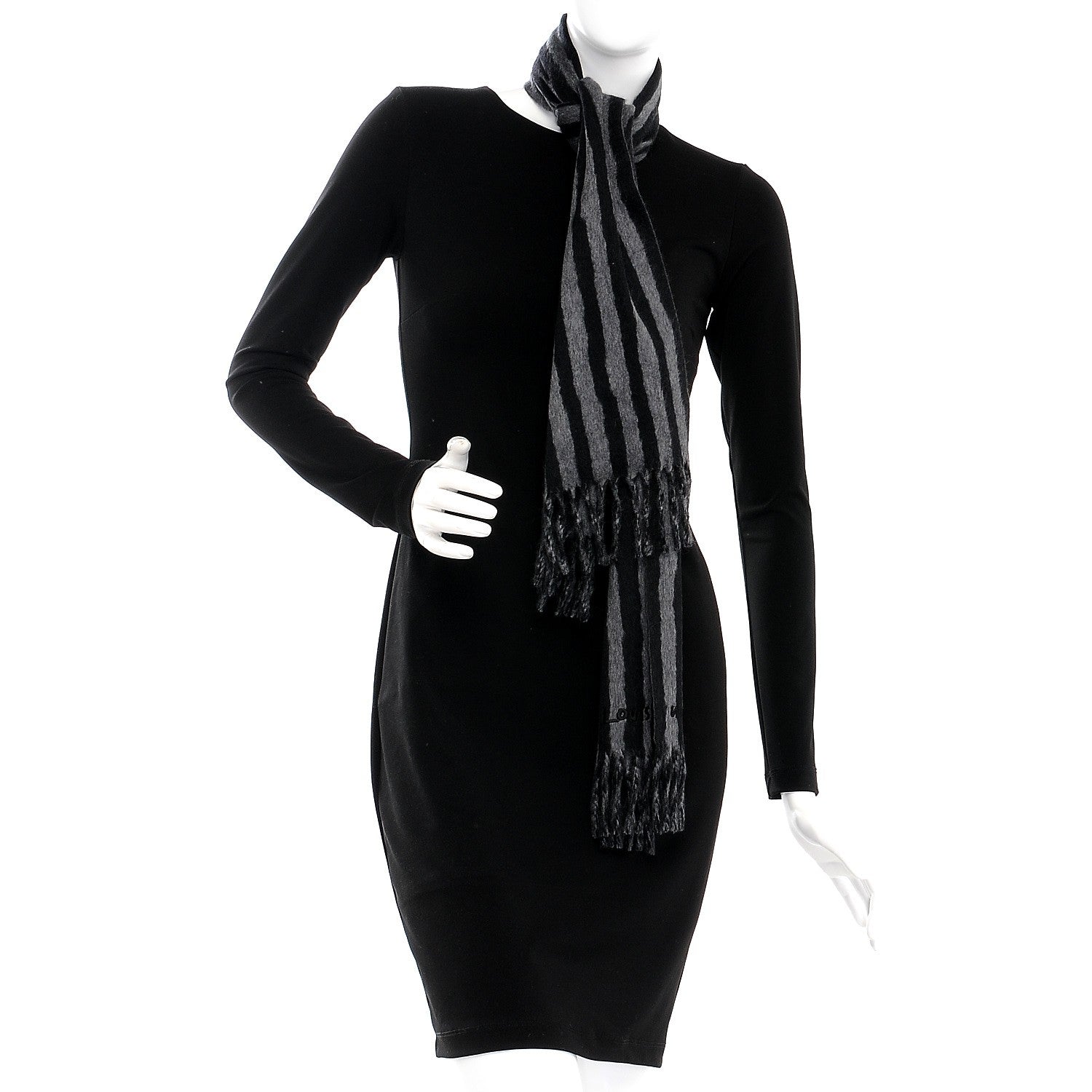 Louis Vuitton Cashmere Wool Stripe Muffler Scarf Black Gray 2 of 4