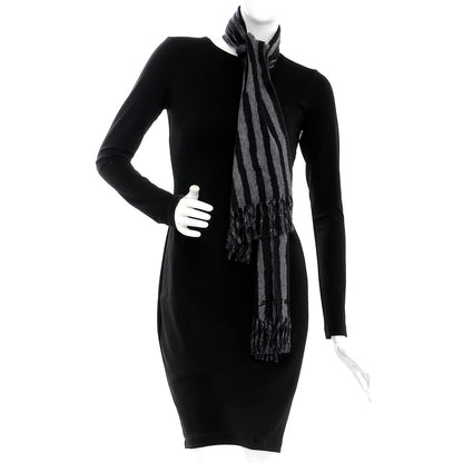 Louis Vuitton Cashmere Wool Stripe Muffler Scarf Black Gray 2 of 4
