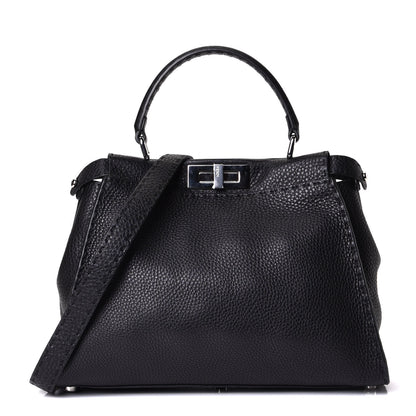 Fendi Cuoio Romano Selleria Bi-Color Medium Peekaboo Iconic Satchel Black Mou 1 of 5
