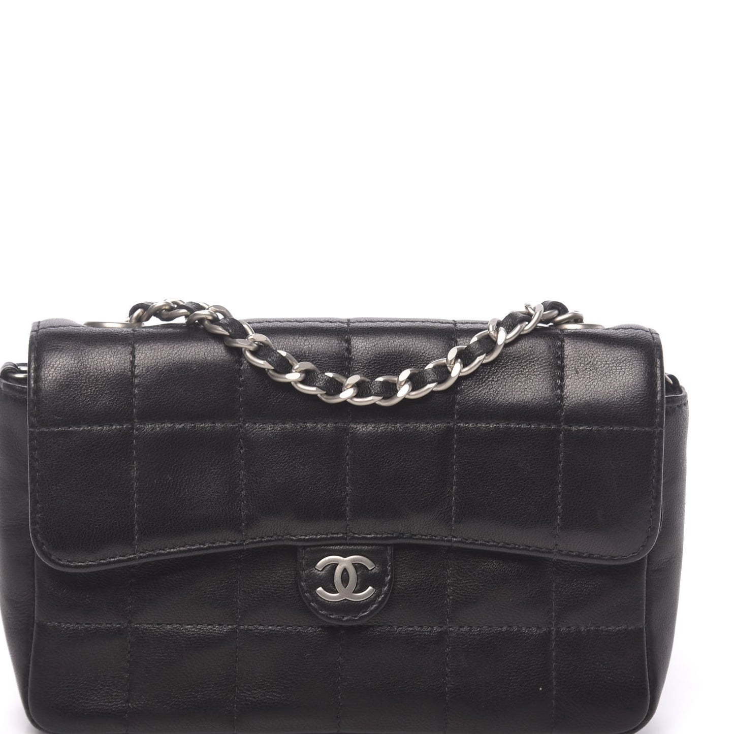 Lambskin Quilted Chocolate Bar Chain Belt Bag Clutch Black