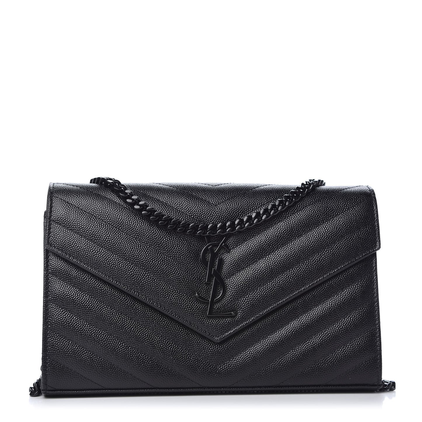 Grain De Poudre Matelasse Chevron Monogram Chain Wallet Black