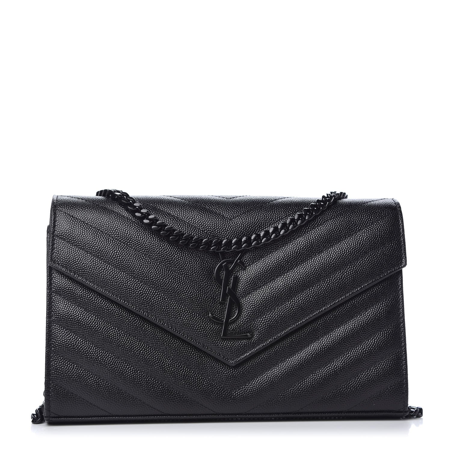Saint Laurent Grain De Poudre Matelasse Chevron Monogram Chain Wallet Black 1 of 9
