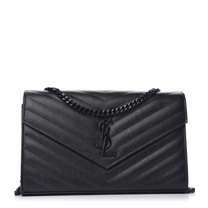 Saint Laurent Grain De Poudre Matelasse Chevron Monogram Chain Wallet Black 1 of 9